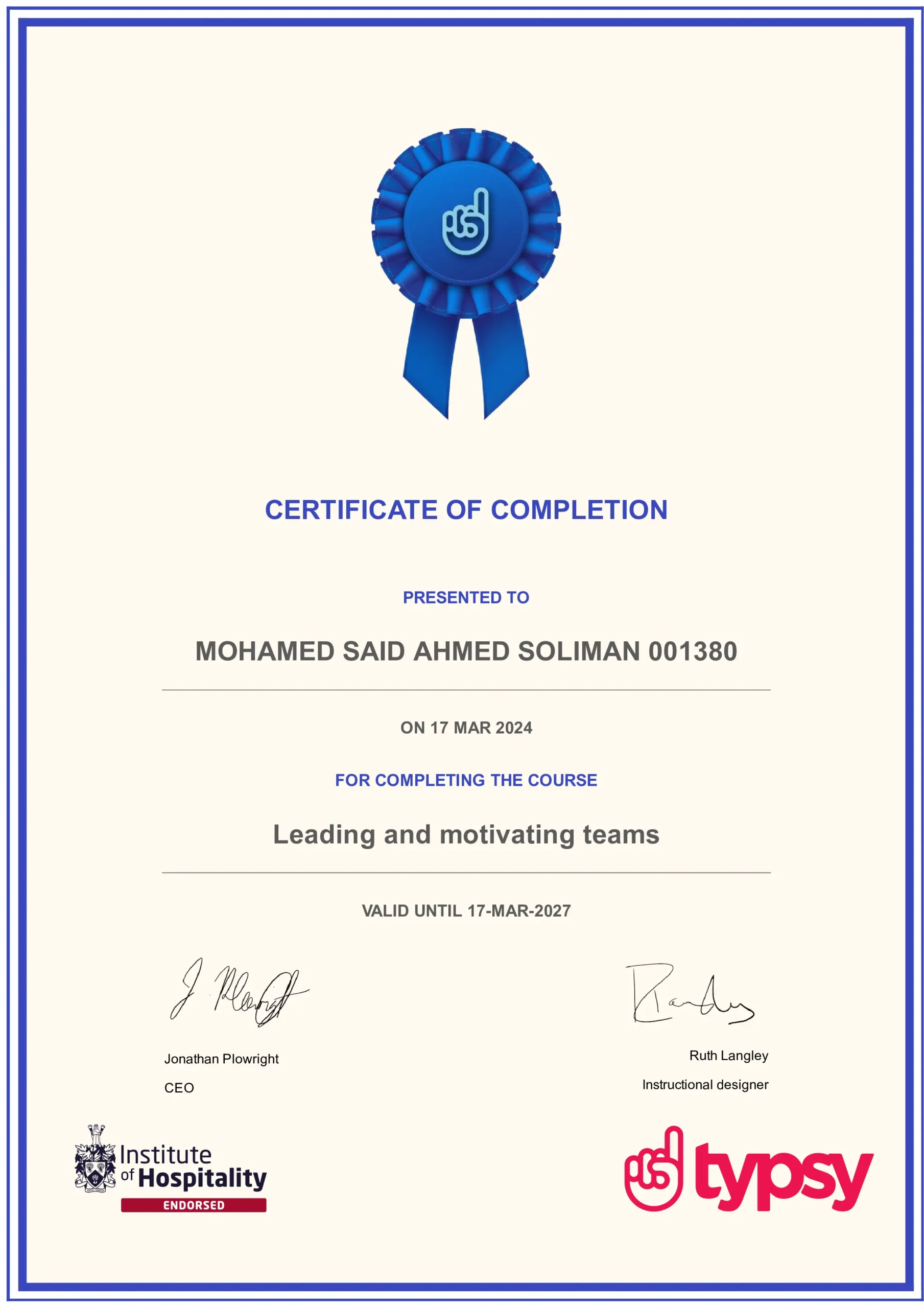 Leading and Motivating Teams Certificate