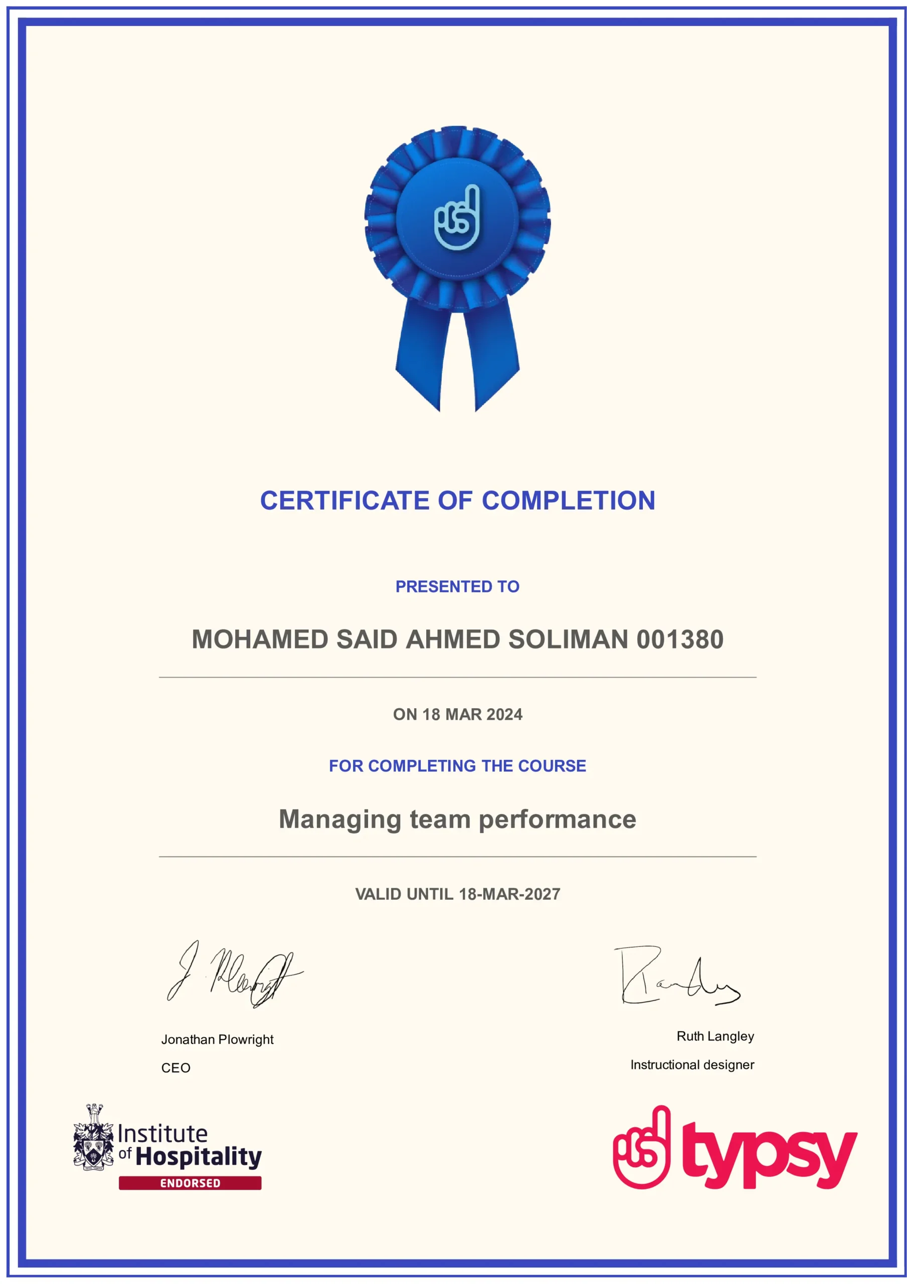 Managing Team Performance Certificate